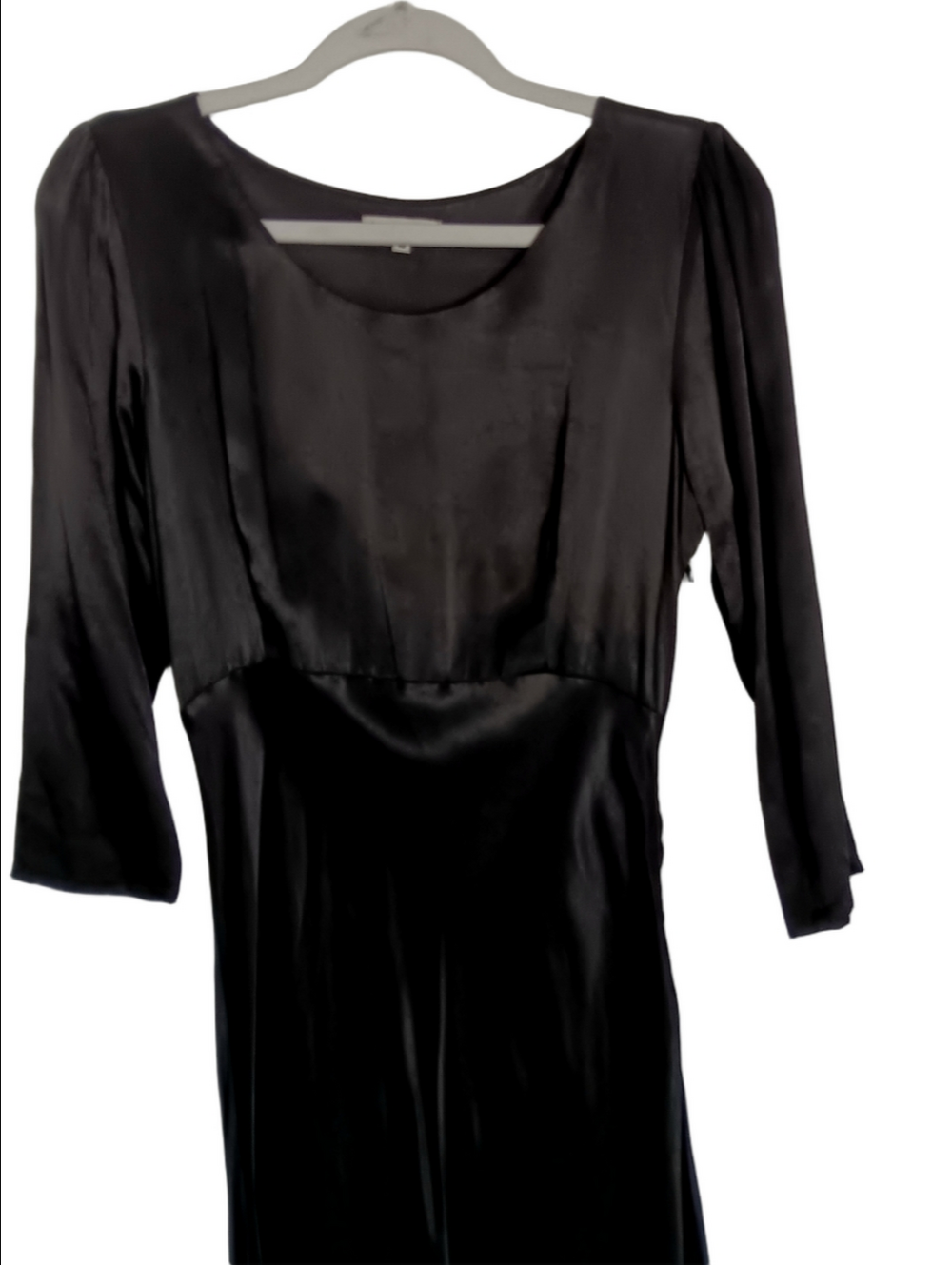 Laura Ashley Vintage 1930s Style Midi Dress Black Long-Sleeve Satin-Finish Sz10